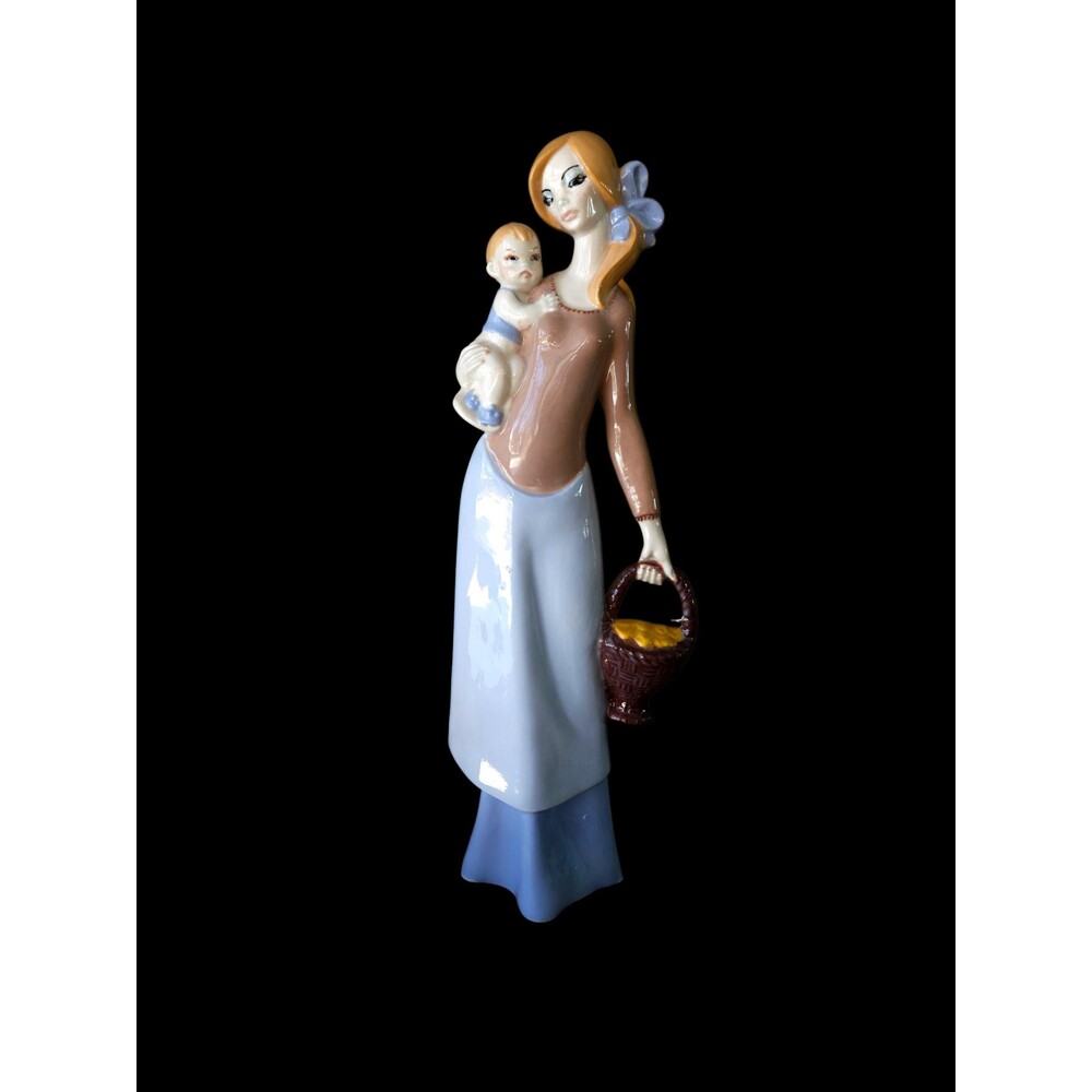Vintage 10" Vintage Spanish Porcelain Figurine Woman with Child  Lladro Style